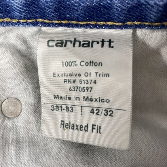 Carhartt Jeans Mens 42x32 Blue Actual 40x32 Relaxed Fit Straight Leg Workwear - Picture 10 of 15